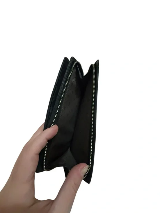 Nanette Lepore Black Pebbled Leather Wallet with Polka Dot Trim - Picture 2 of 5